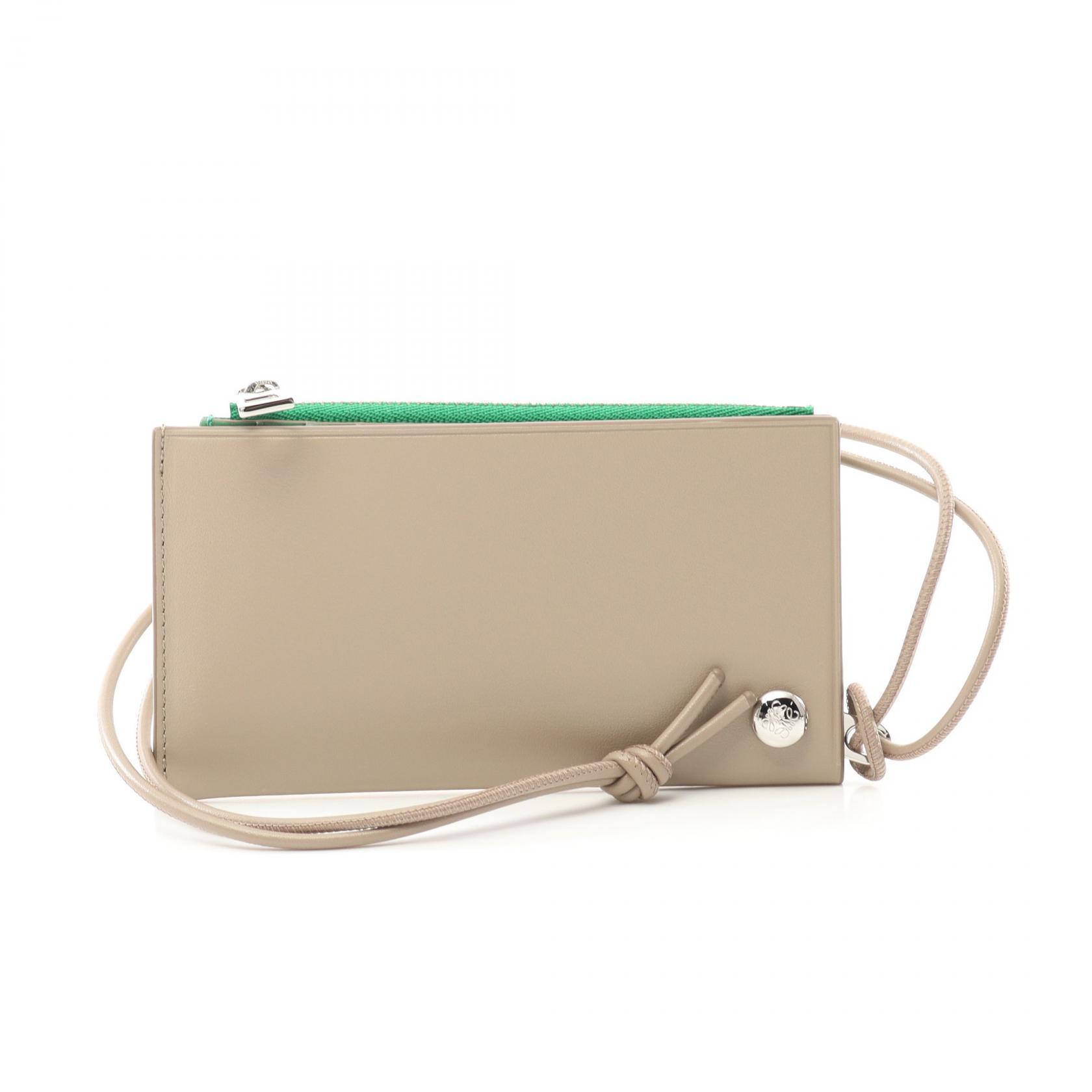 Loewe Pebble Beige Card Coin Leather Wallet Holder Green Slider